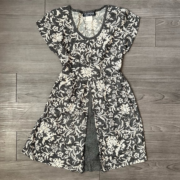 Vintage 90s Front Pleat Floral Leaf Pattern Babydoll Dress Size 6 - Picture 1 of 7